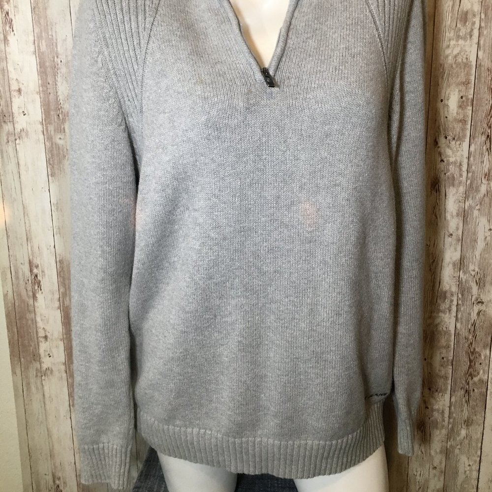 EUC DKNY Men's 1/4 Zip Pullover Sweater 100% Cotton Gray Large